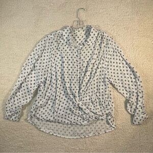 BLL New York Boho Twist Front Blouse 2X Ivory Navy Print Hi-Low Viscose Soft Top